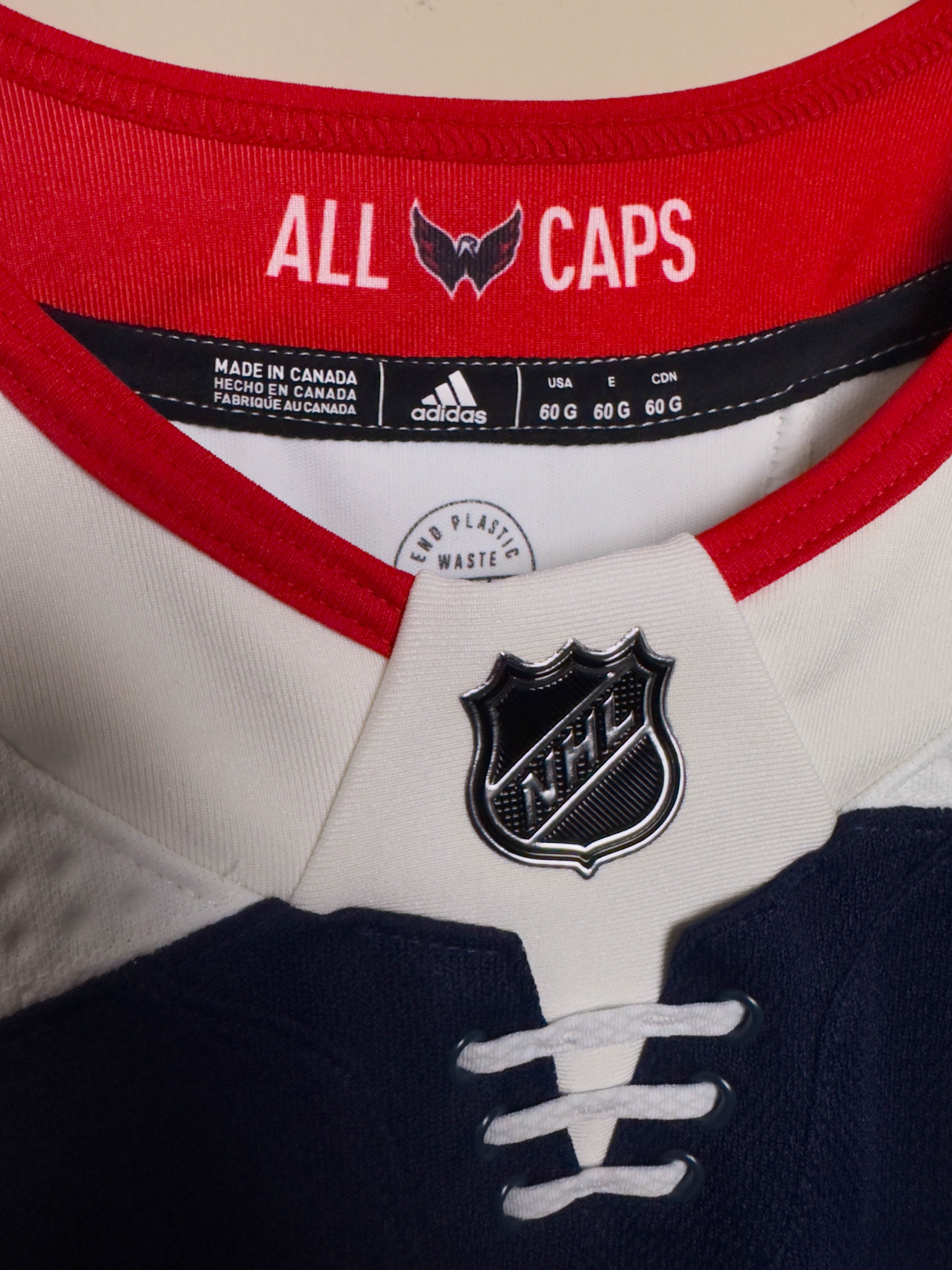 Washington Capitals NHL Adidas MiC Team Issued Alternate Jersey Size 60G (Goalie Cut Size)
