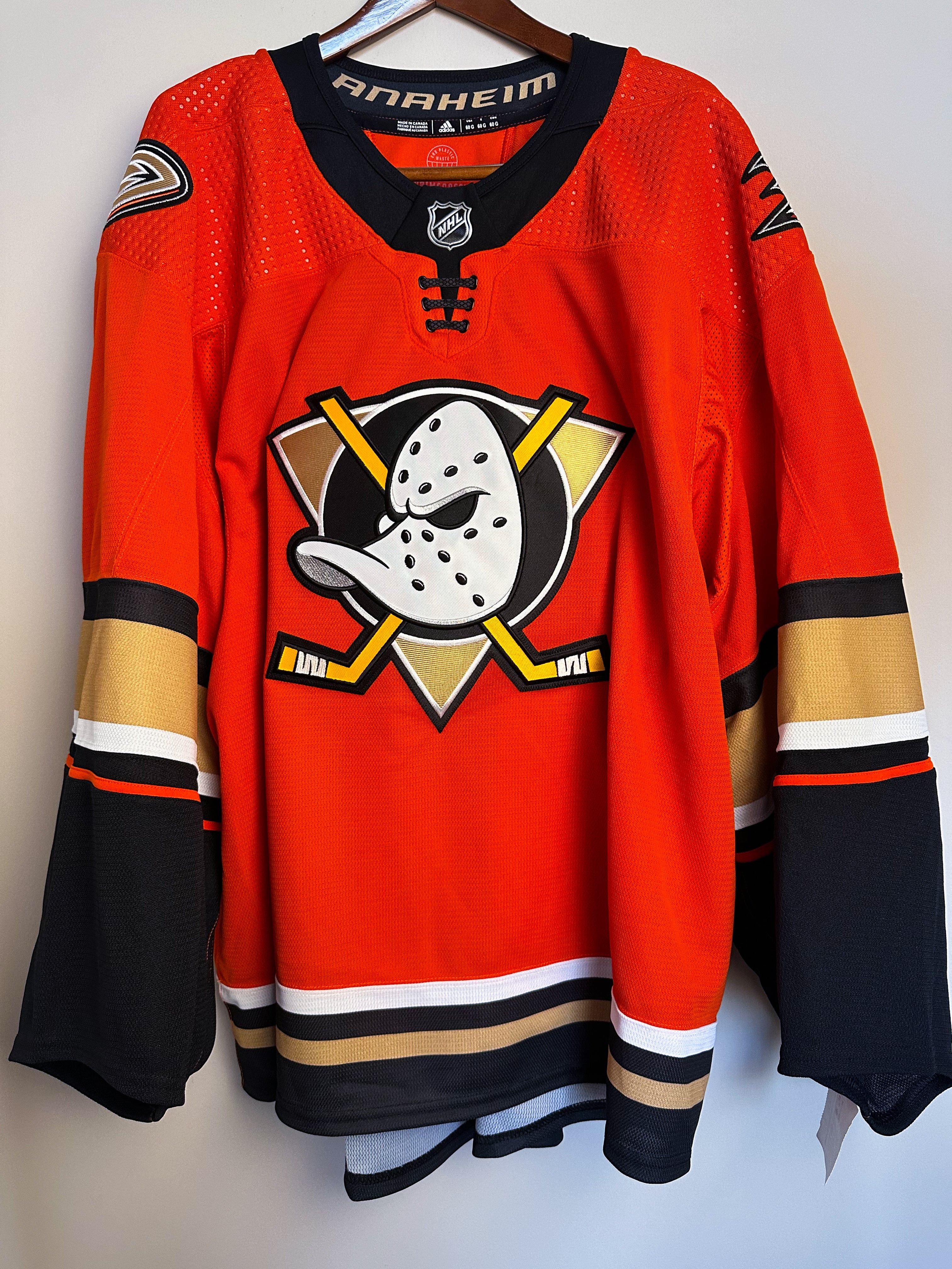 Anaheim Ducks NHL Adidas MiC Team Issued Alternate Jersey Size 60G (Goalie Cut)