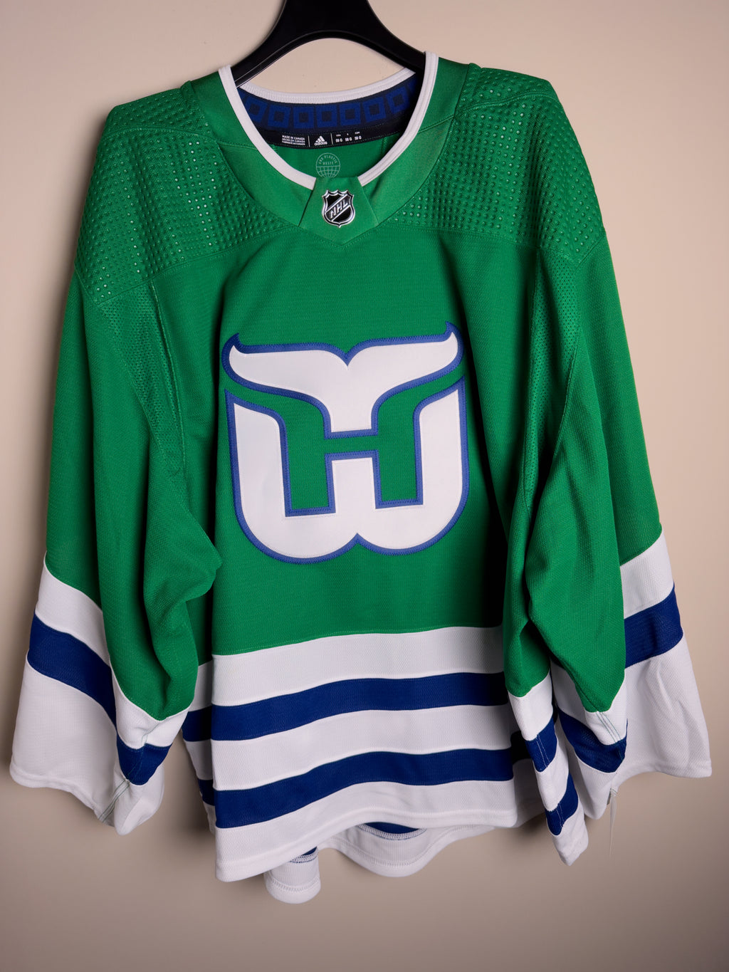 Carolina Hurricanes NHL Adidas MiC Team Issued Reverse Retro Whalers Home Jersey Size 58G (Goalie Cut)