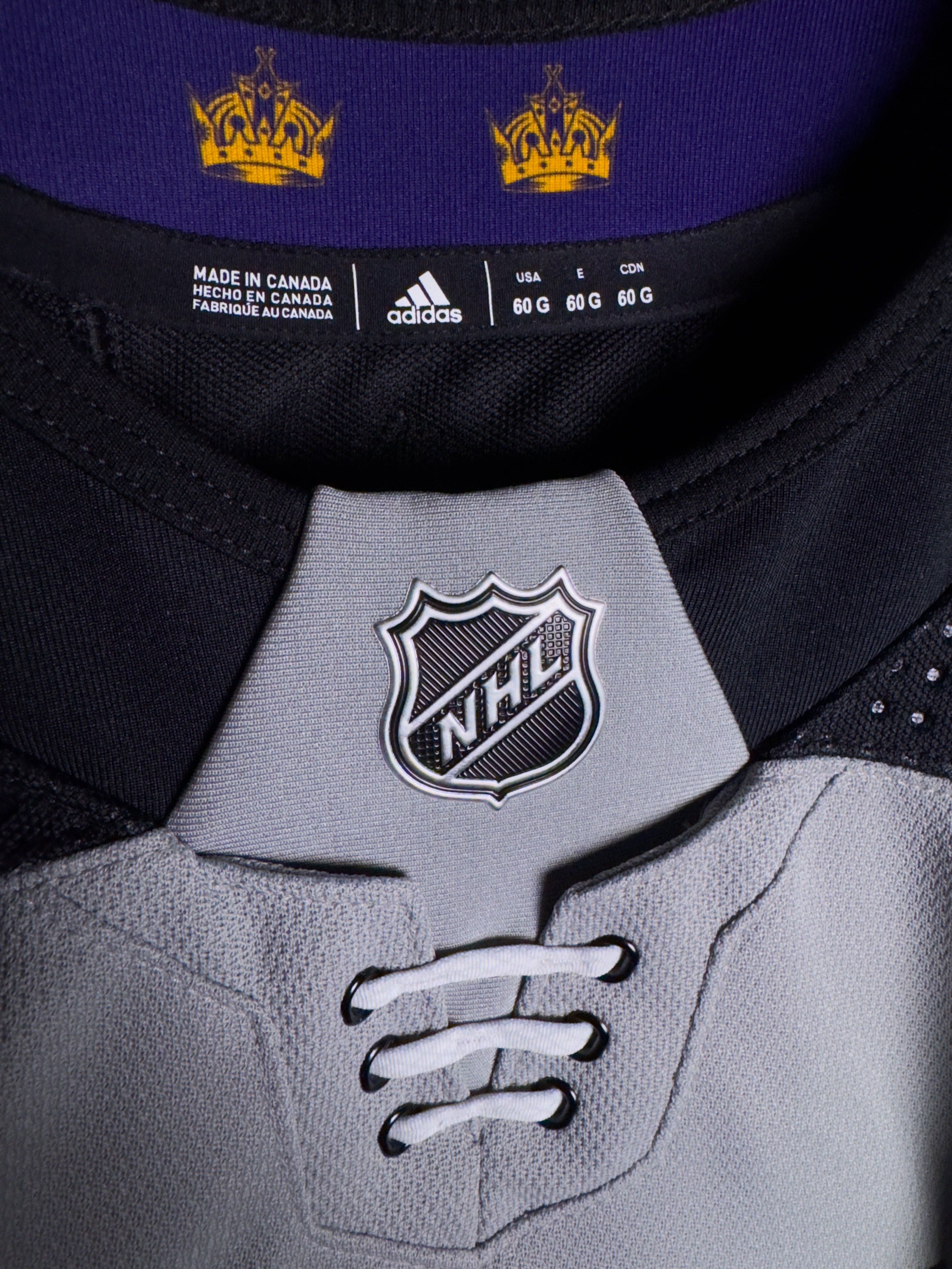 Los Angeles Kings NHL Adidas MiC Team Issued Gray Alternate Jersey Size 60G (Goalie Cut)